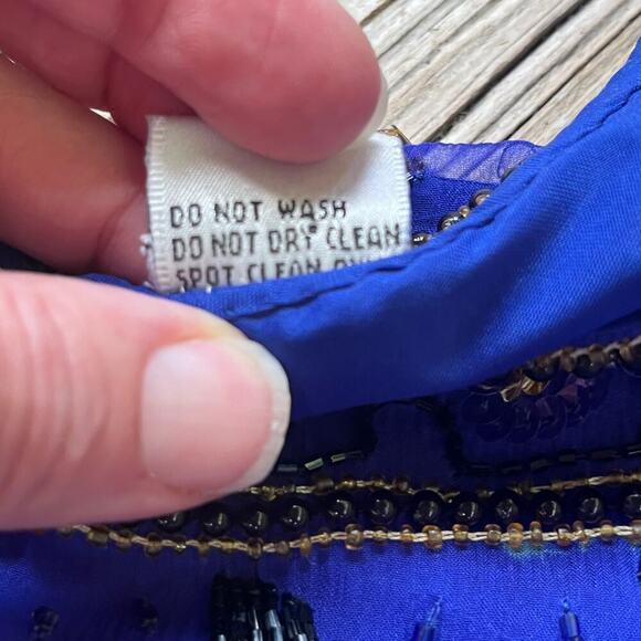 Laurence Kazar Vintage Royal Blue Beaded 100% Silk Evening Blouse Size M - Picture 9 of 10